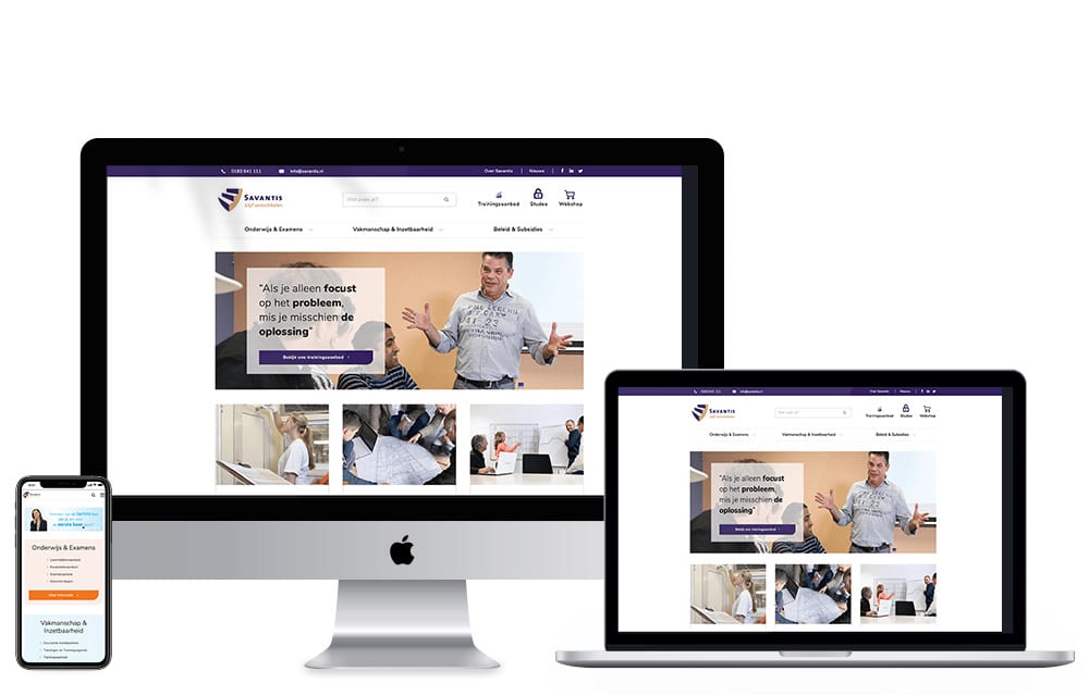 Website van Savantis op iMac, laptop en smartphone