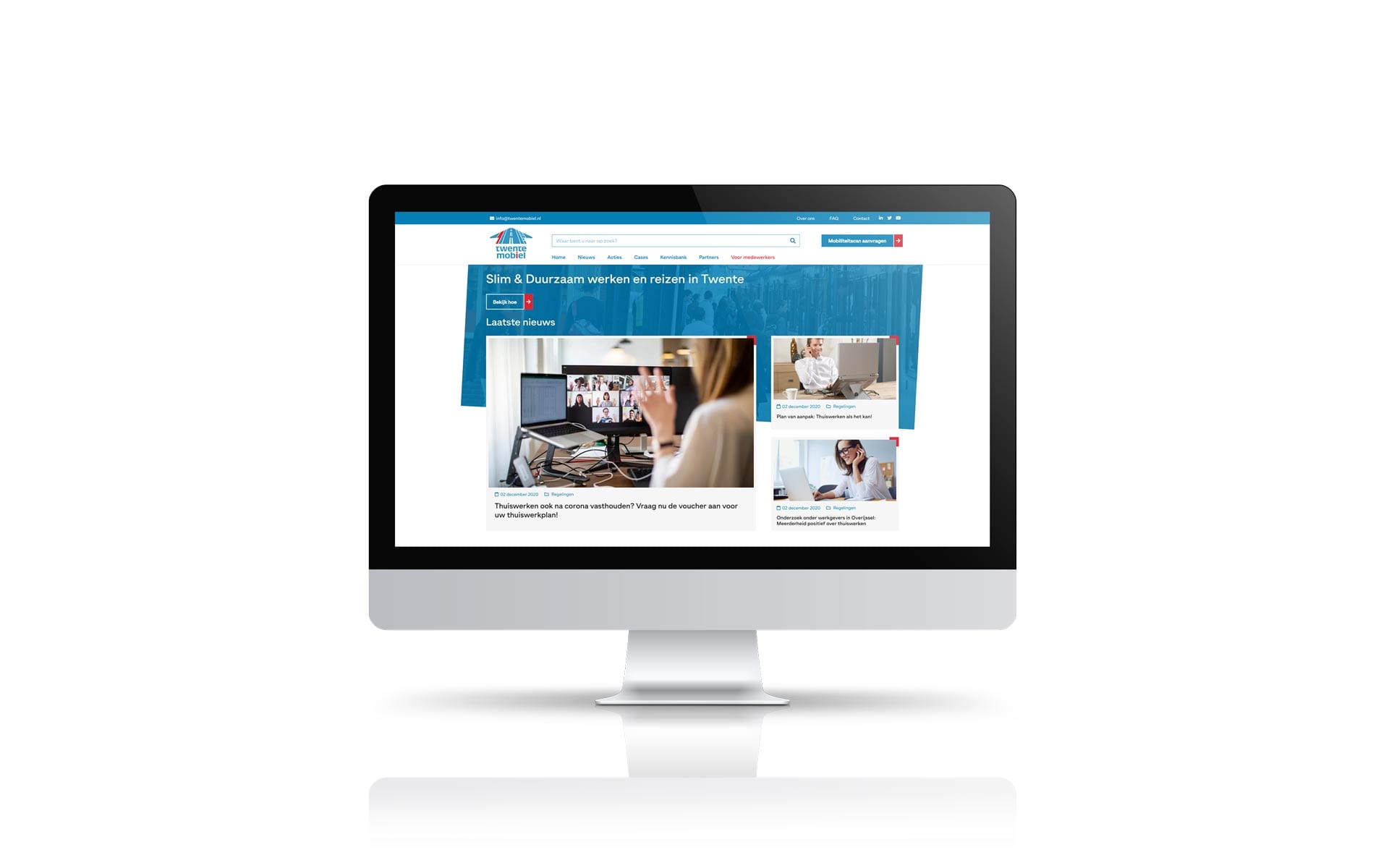 Homepage van Twente Mobiel met laatste nieuws op een iMac