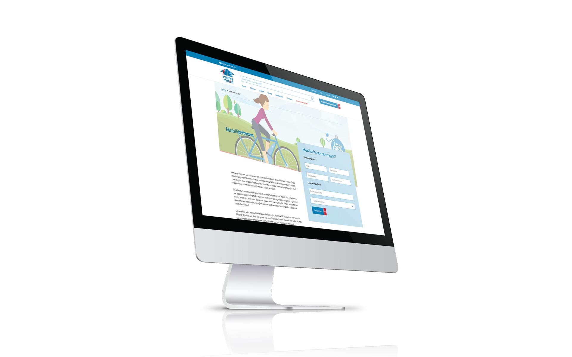 Pagina van de mobiliteitsscan van Twente Mobiel met aanvraagformulier op een iMac
