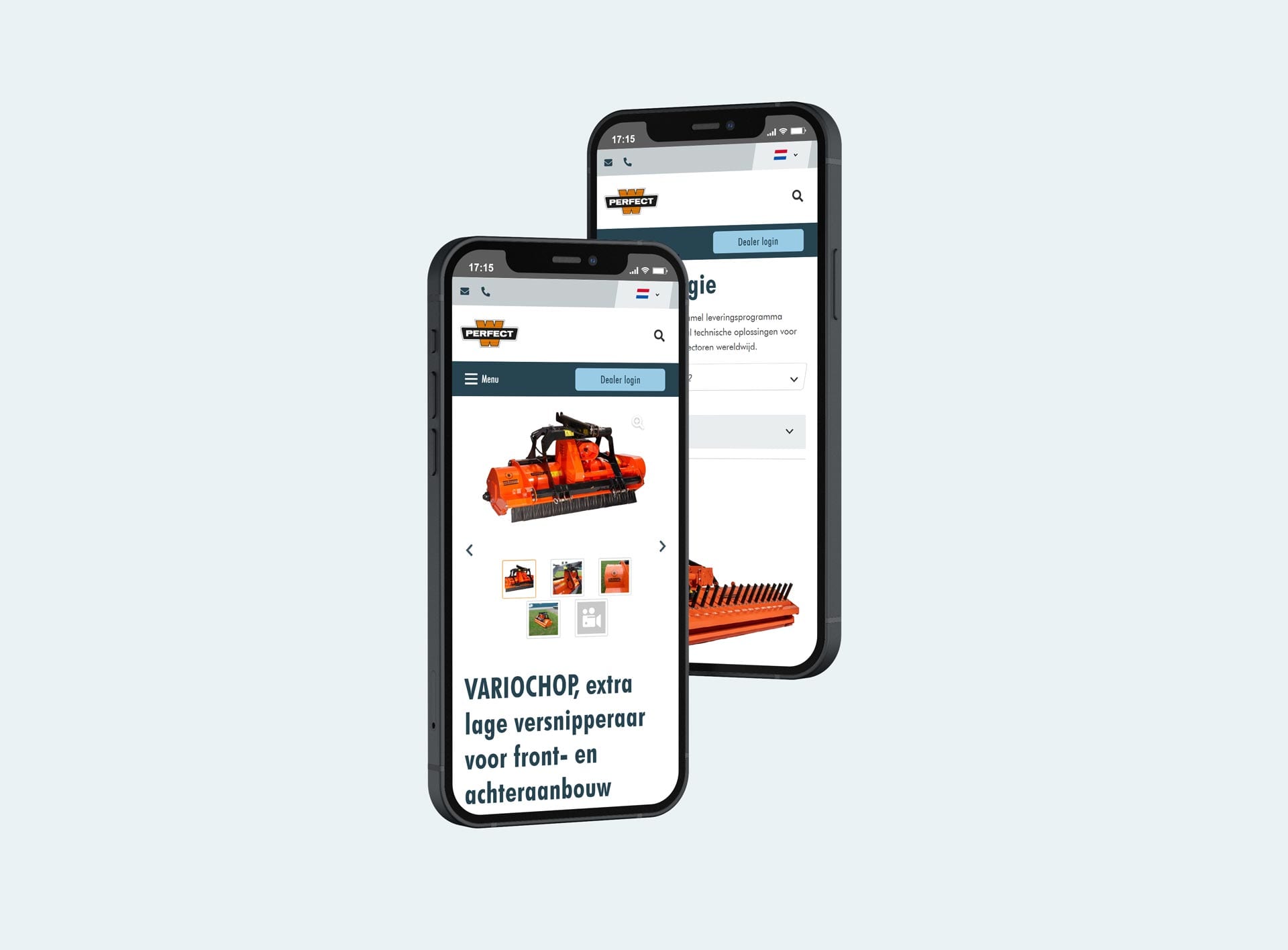 Productpagina en categoriepagina van Perfect Van Wamel op twee smartphones