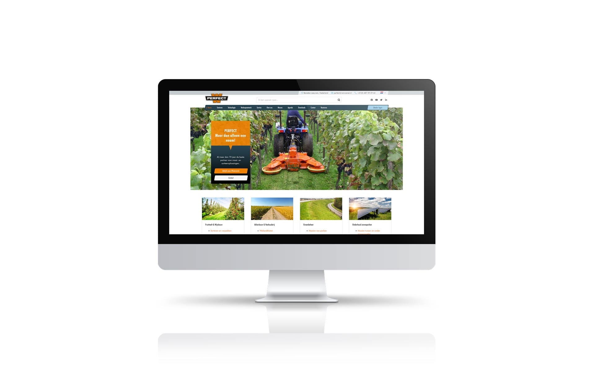Homepage van de website van Perfect Van Wamel op een iMac
