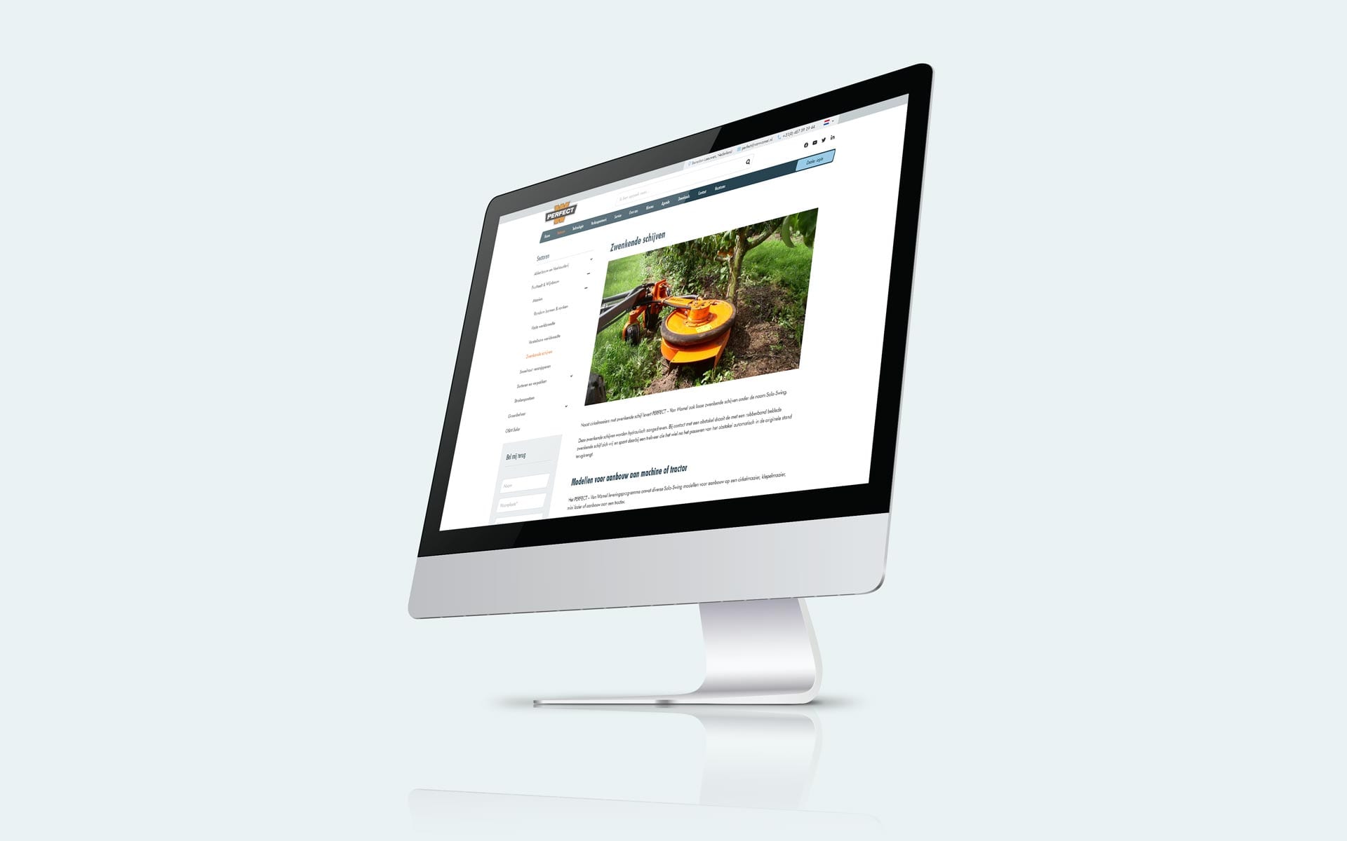 Productpagina over zwenkende schijven van Perfect Van Wamel op een iMac