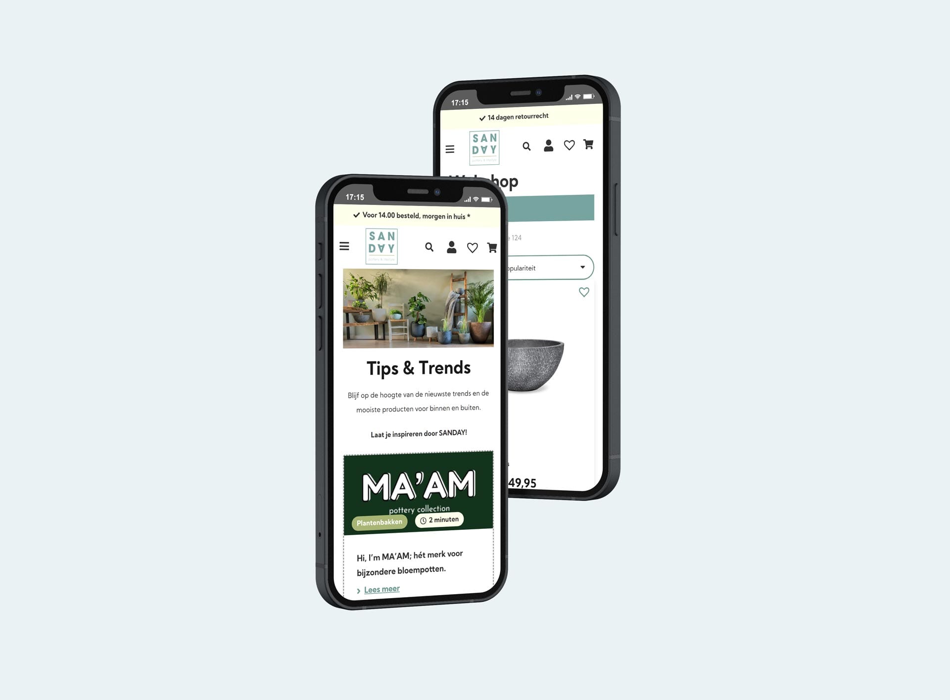 Blog Tips & Trends en webshop van SANDAY op twee smartphones
