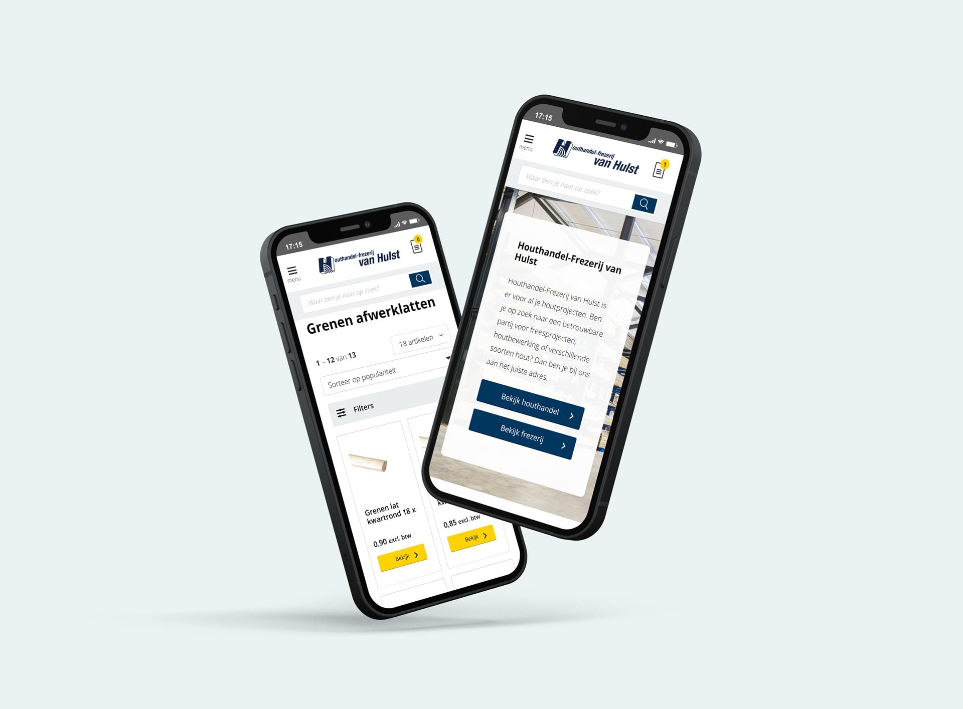 Homepage en categorie Grenen afwerklatten van Van Hulst op smartphones