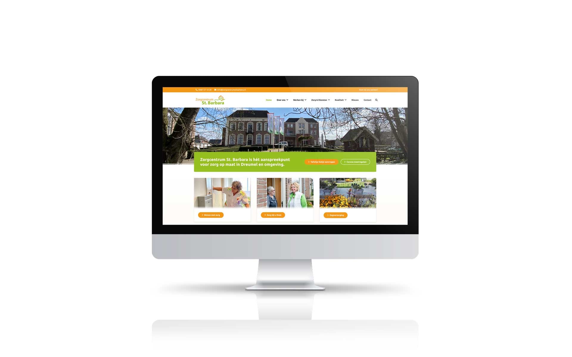 Homepage van Zorgcentrum St. Barbara op een iMac