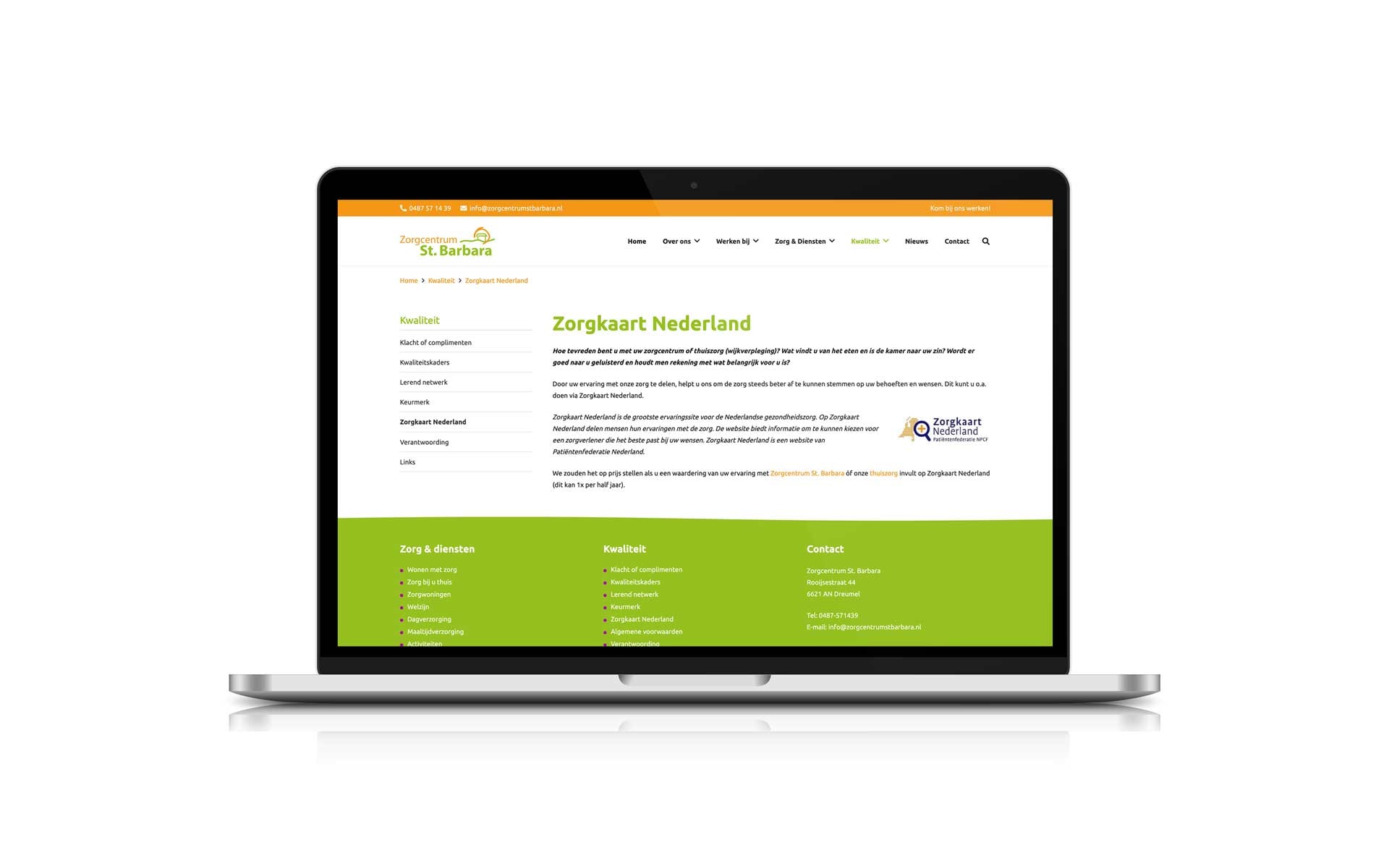 Pagina Zorgkaart Nederland op de website van Zorgcentrum St. Barbara op een laptop