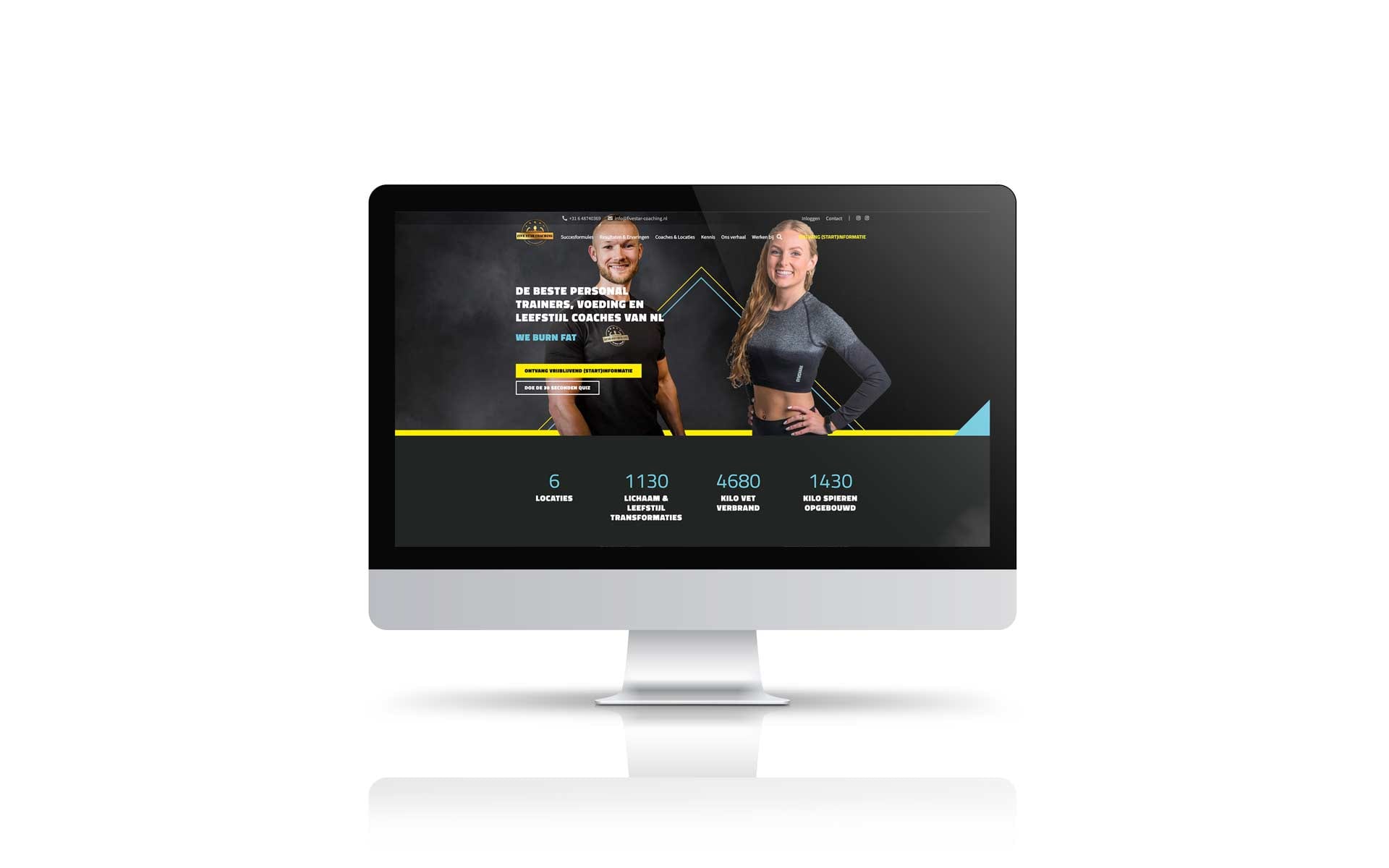 Homepage van de website van Five Star Coaching op een iMac