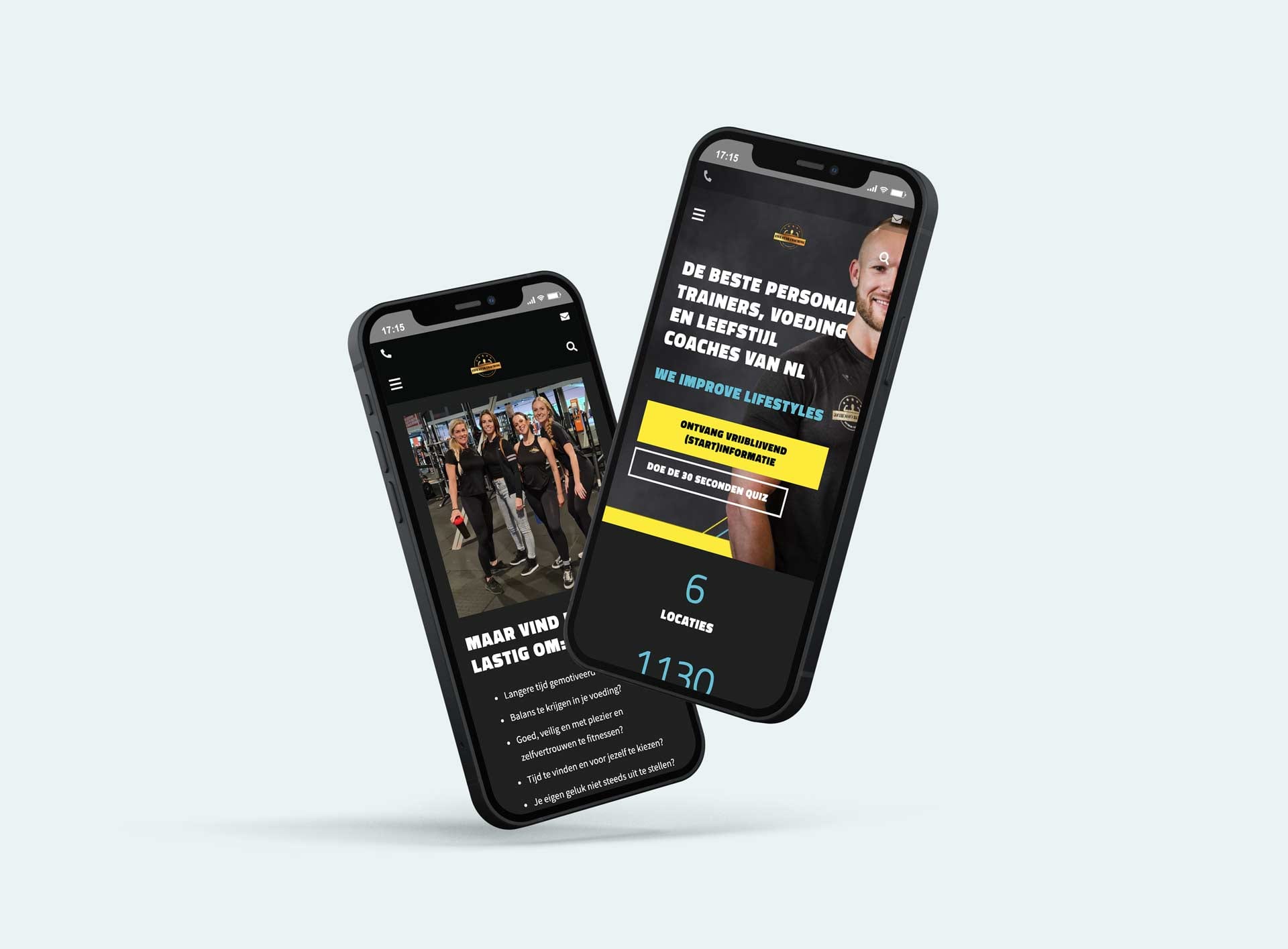Website van Five Star Coaching op twee smartphones