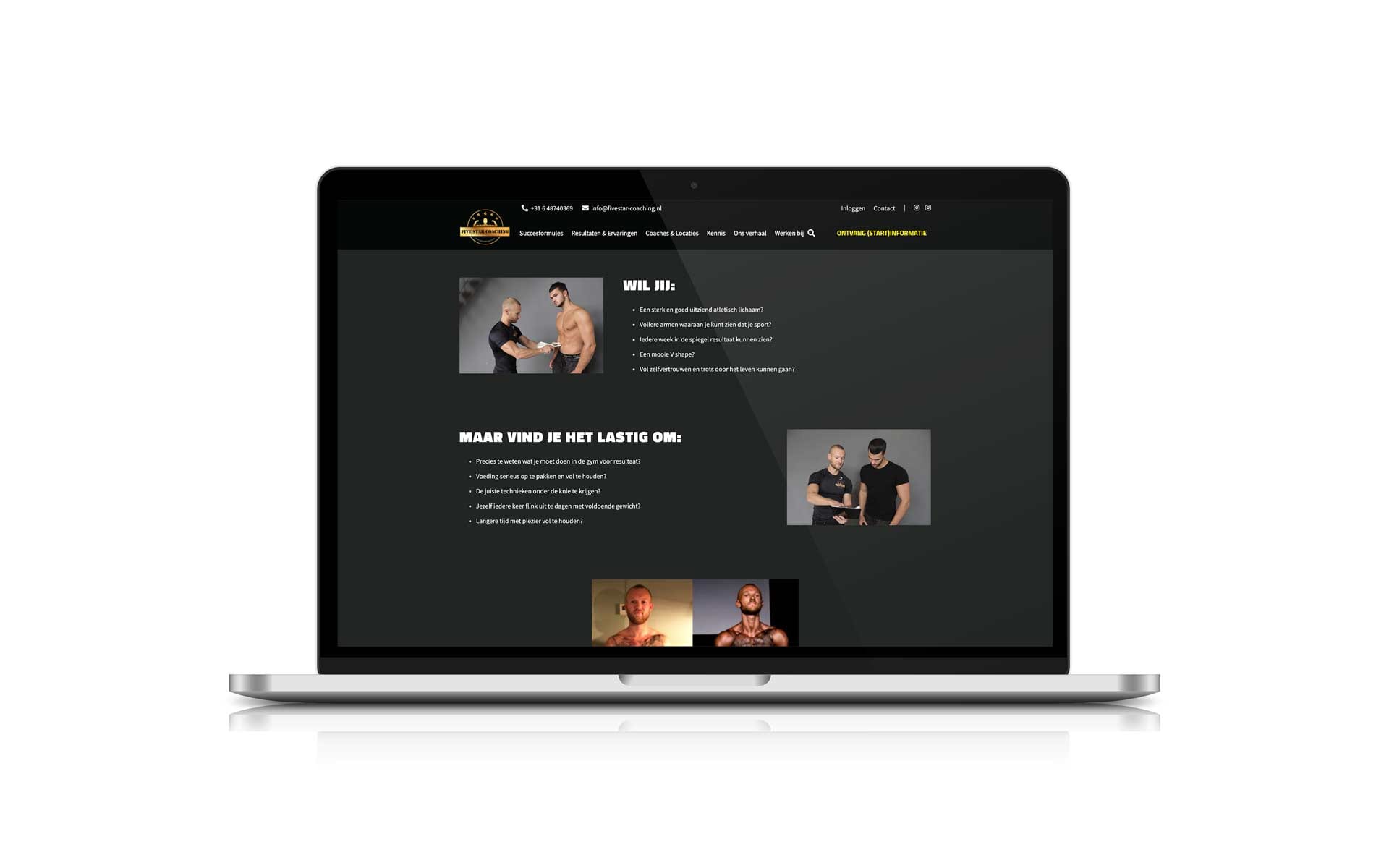 Pagina over spiermassa opbouwen van Five Star Coaching op een MacBook