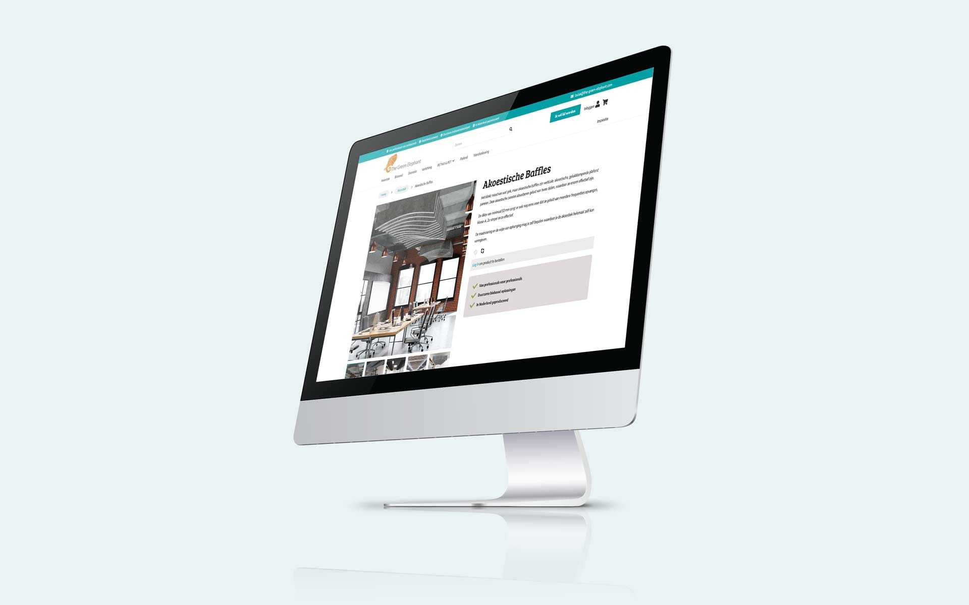 Productpagina Akoestische Baffles van The Green Elephant op een iMac
