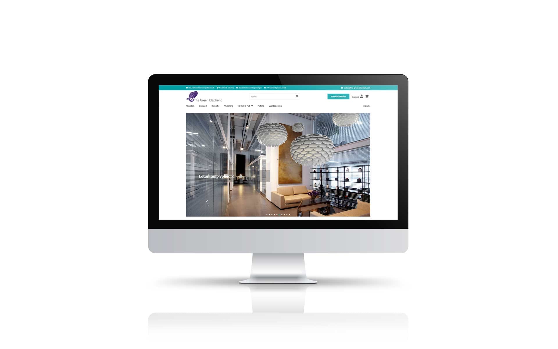 Homepage van de webshop van The Green Elephant op een iMac