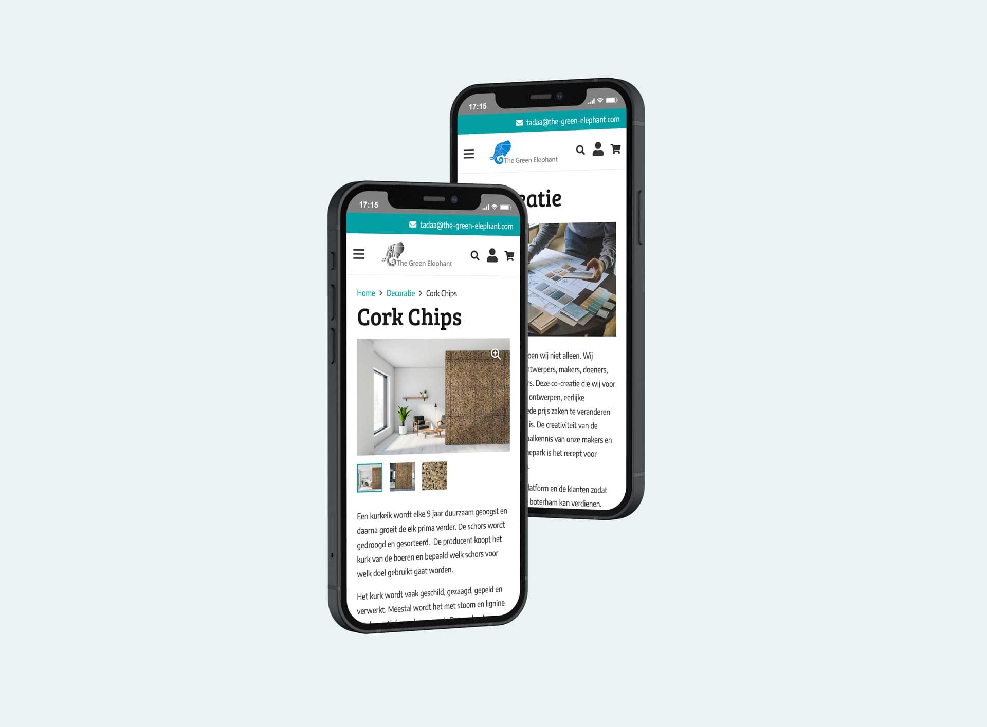 Productpagina Cork Chips van The Green Elephant op twee smartphones