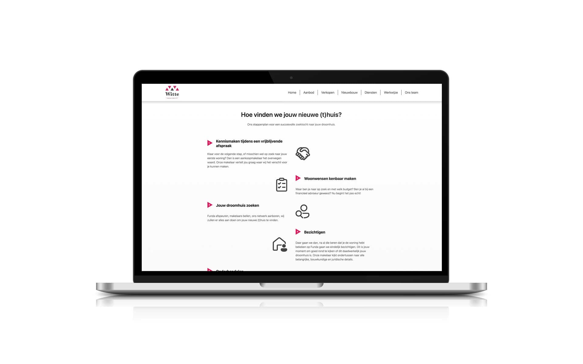 Pagina Hoe vinden we jouw nieuwe (t)huis van Witte Makelaars op een laptop