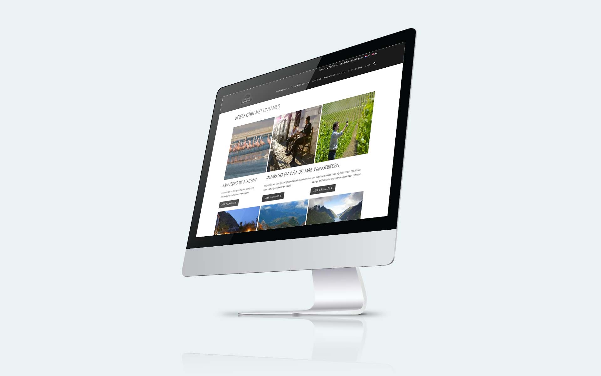 Overzicht van reisbestemmingen op de website van Untamed Travelling op een iMac