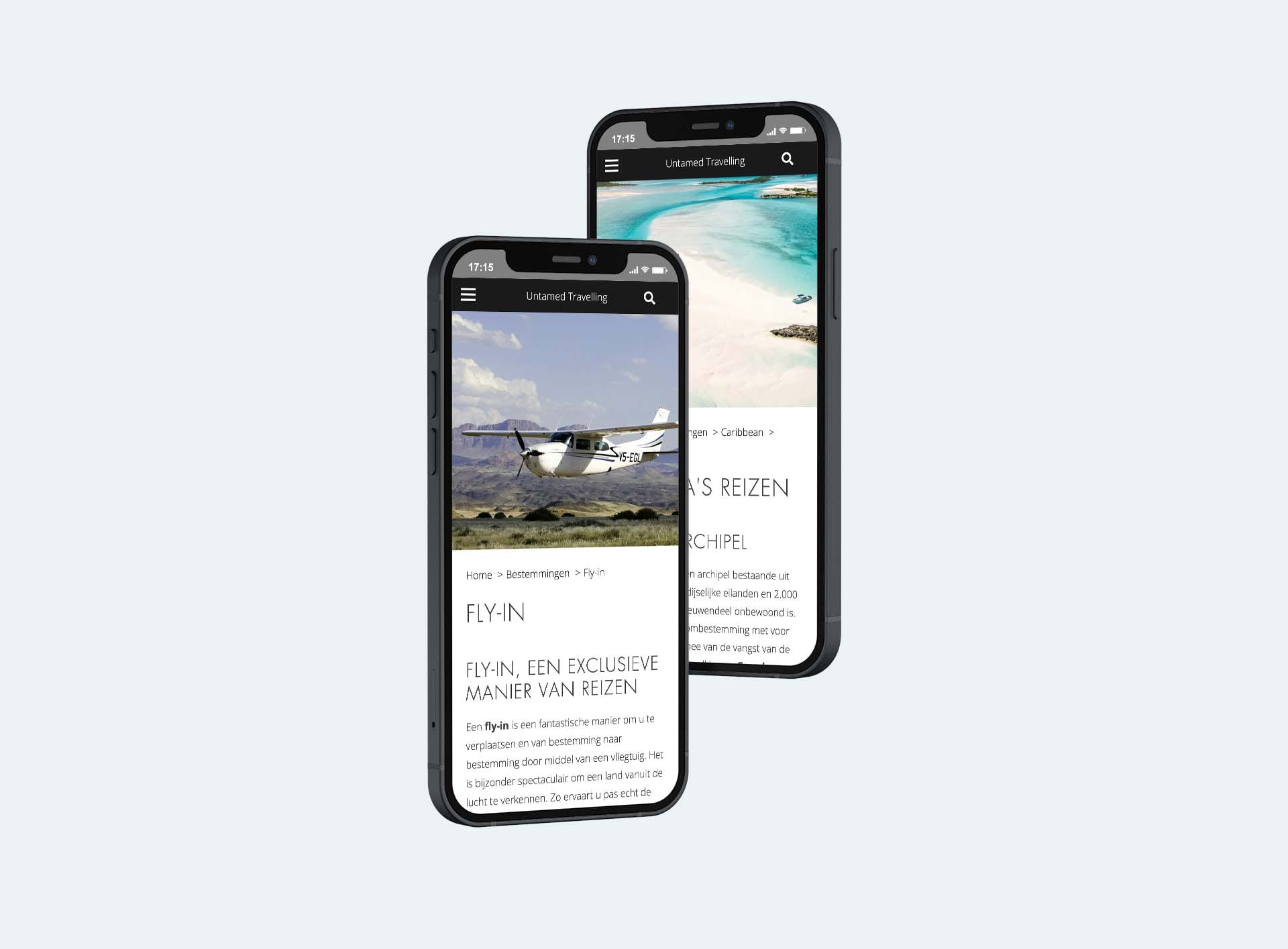 Pagina's over fly-in reizen en de Caraïben van Untamed Travelling op smartphones
