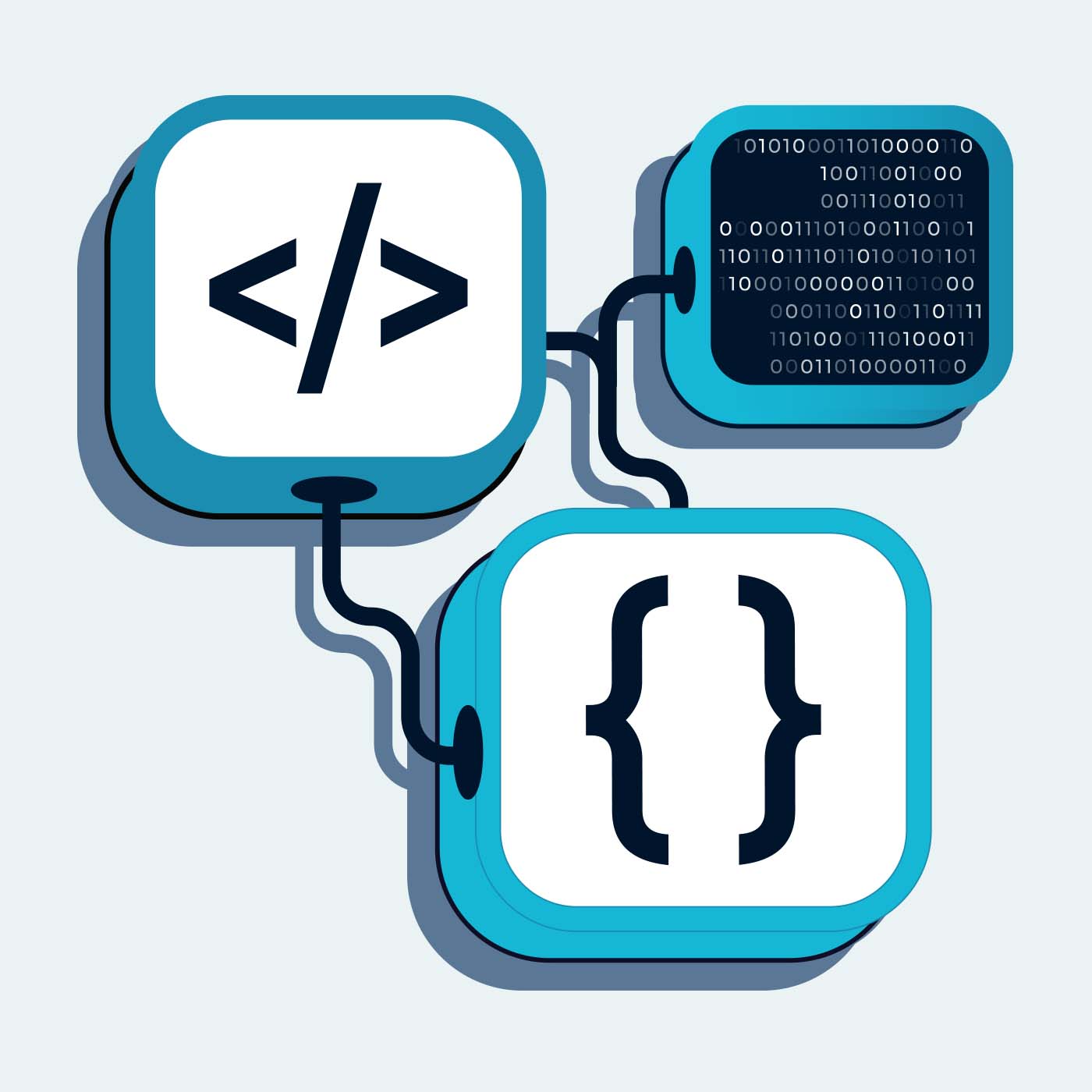 Illustratie van gekoppelde codeblokken als symbool voor een API-koppeling
