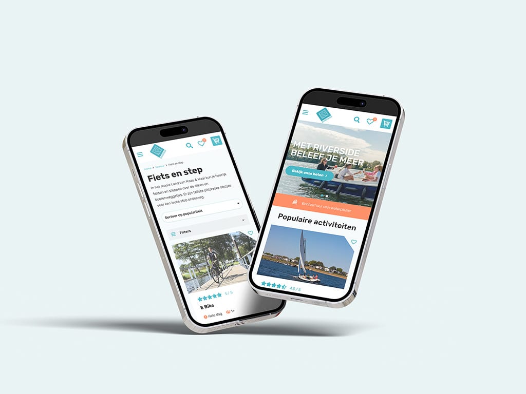 Responsive webshop van Riverside Outdoor op twee smartphones