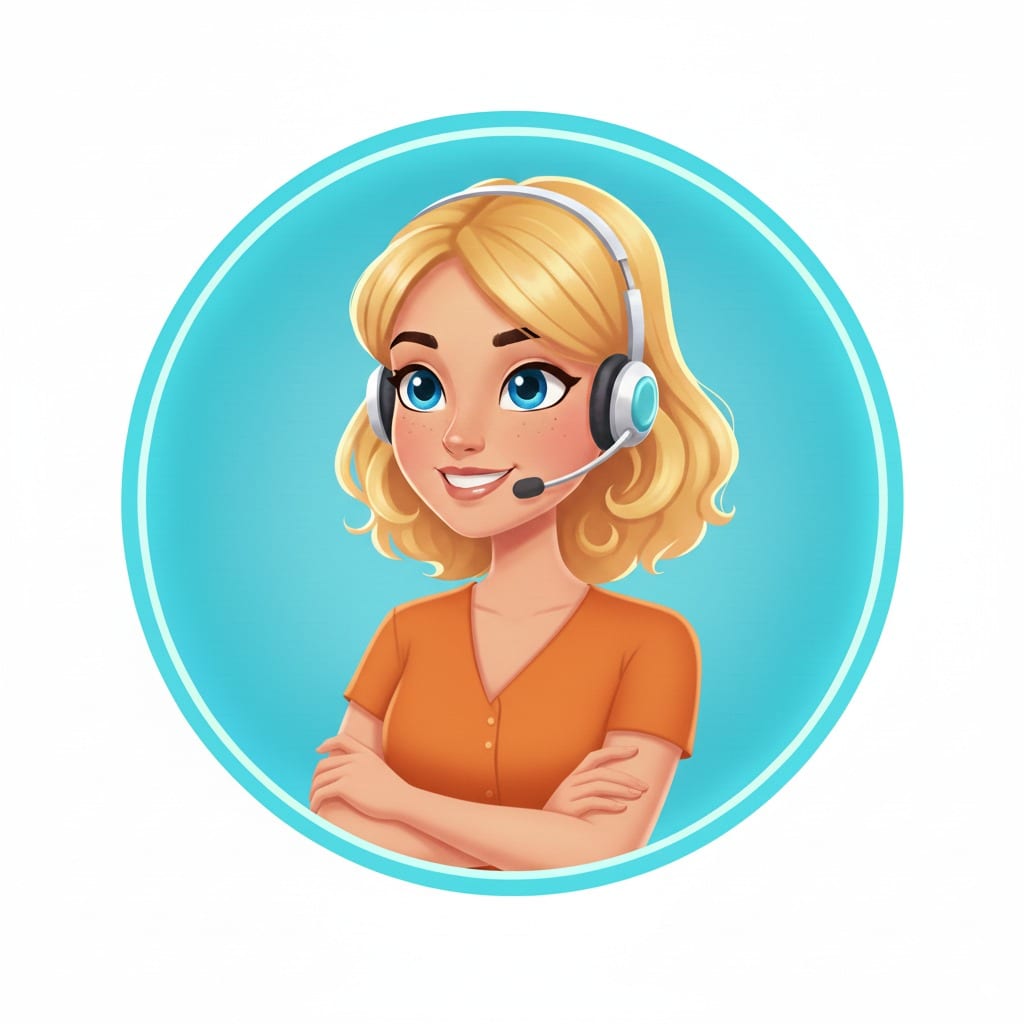 Illustratie van een AI-chatbotassistent met headset en gekruiste armen